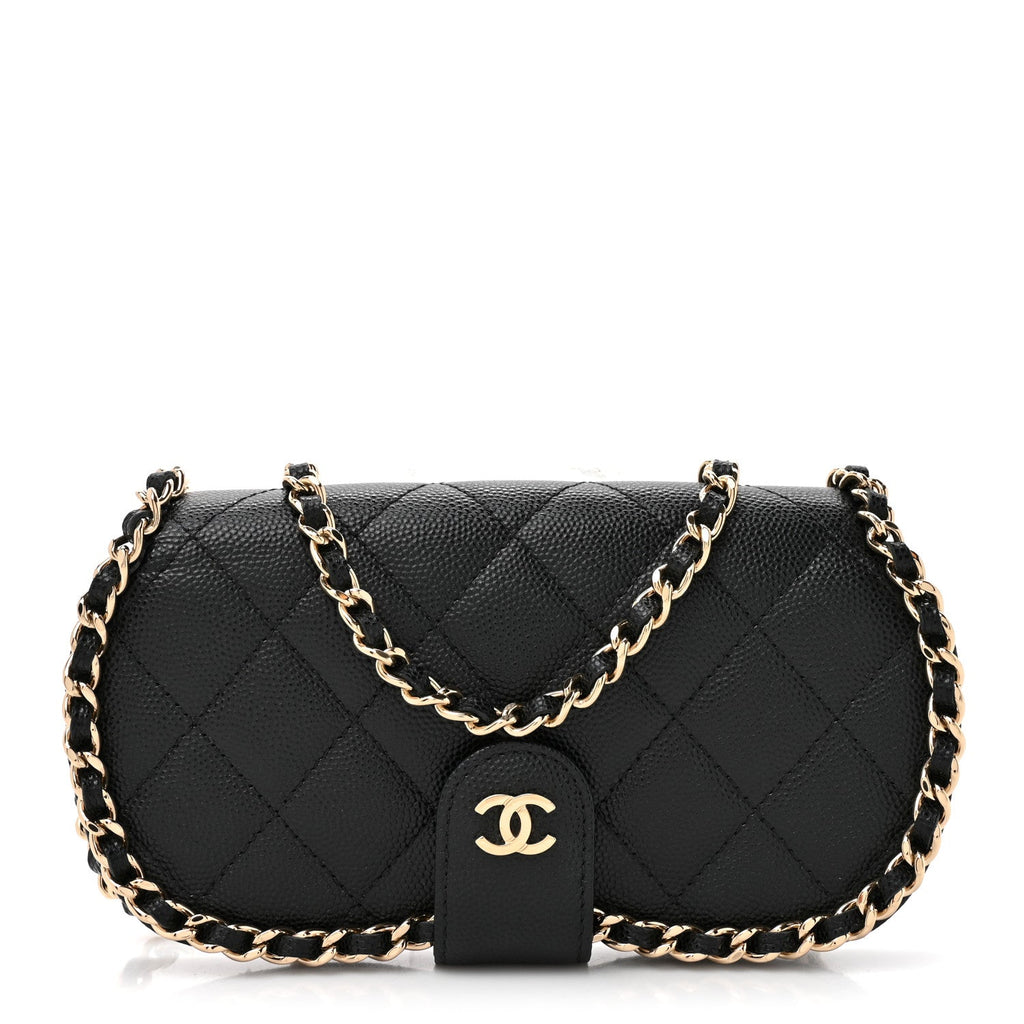Caviar Quilted Chain Glasses Case Black