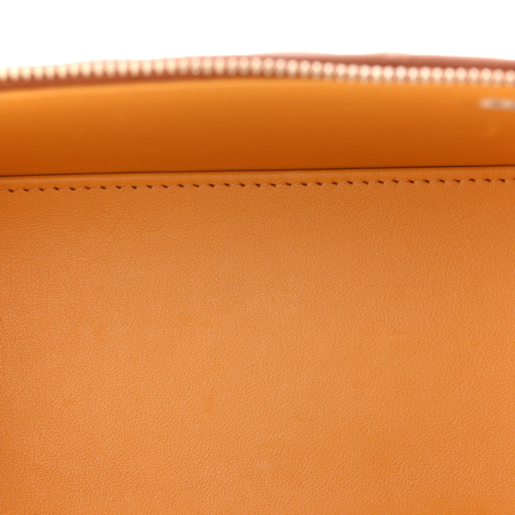 Lambskin Quilted Small Top Handle Vanity Case With Chain Light Brown Yellow