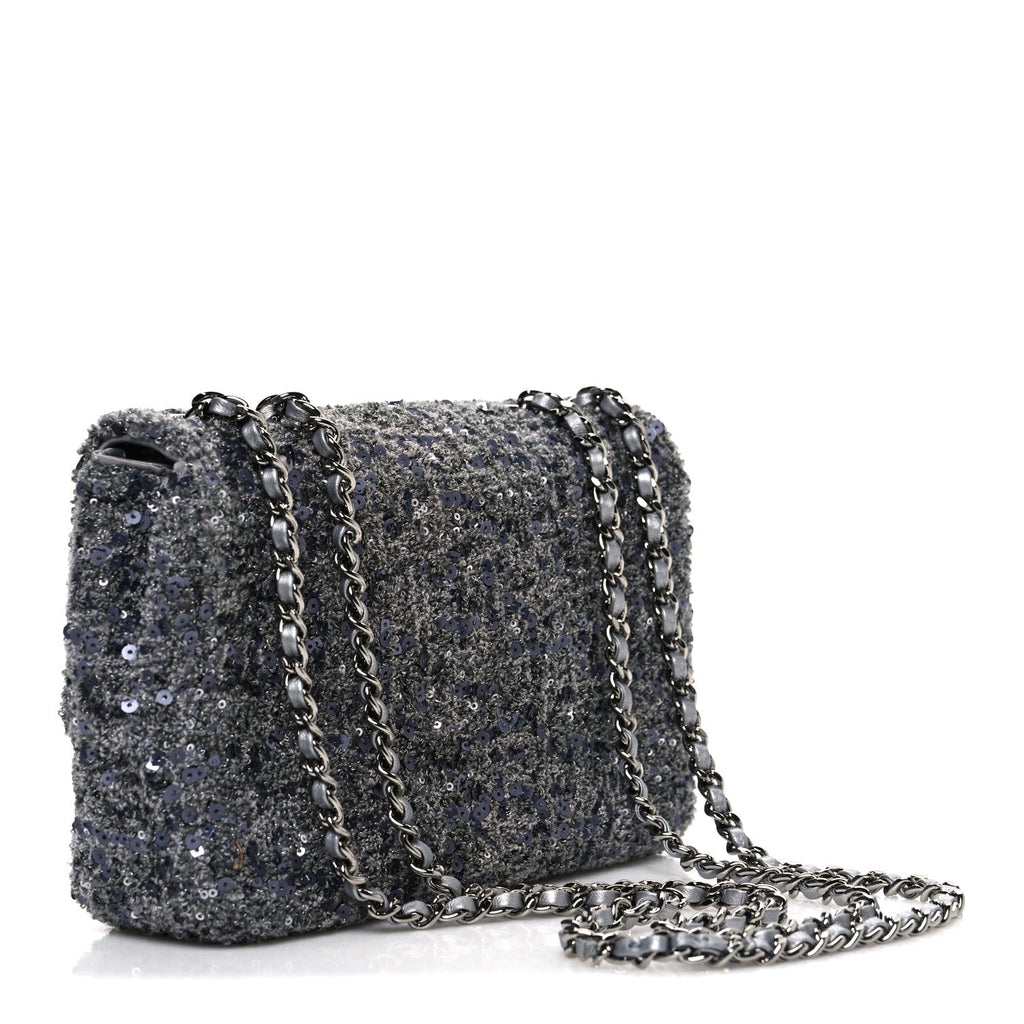 Sequin Quilted Small Single Flap Grey Dark Grey