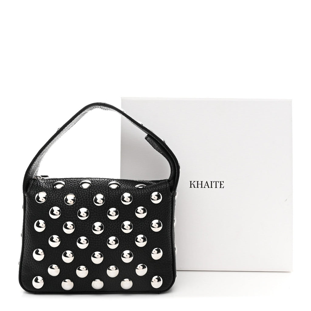 Pebbled Sport Calfskin Studded Small Elena Black