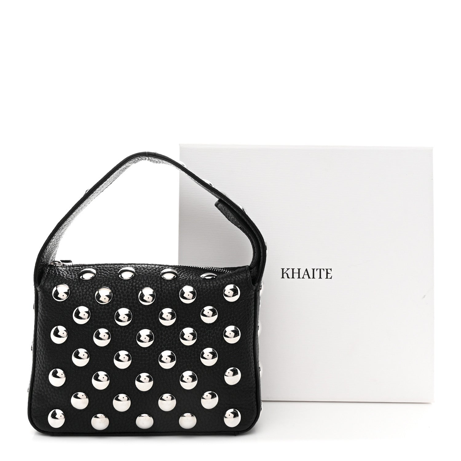Pebbled Sport Calfskin Studded Small Elena Black