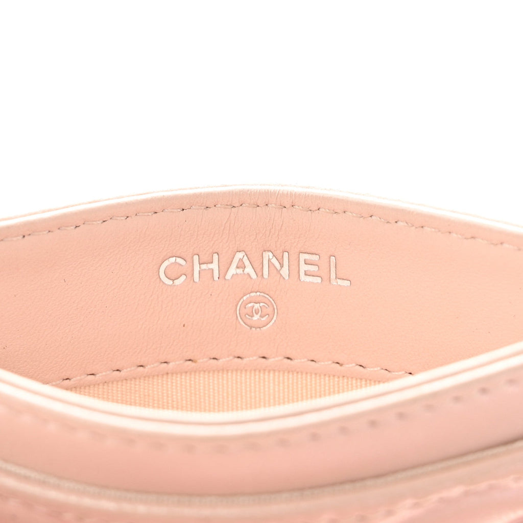 Iridescent Lambskin Camellia Embossed  Holder Light Pink