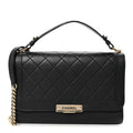 Grained Calfskin Quilted Large Label  Flap Bag Black