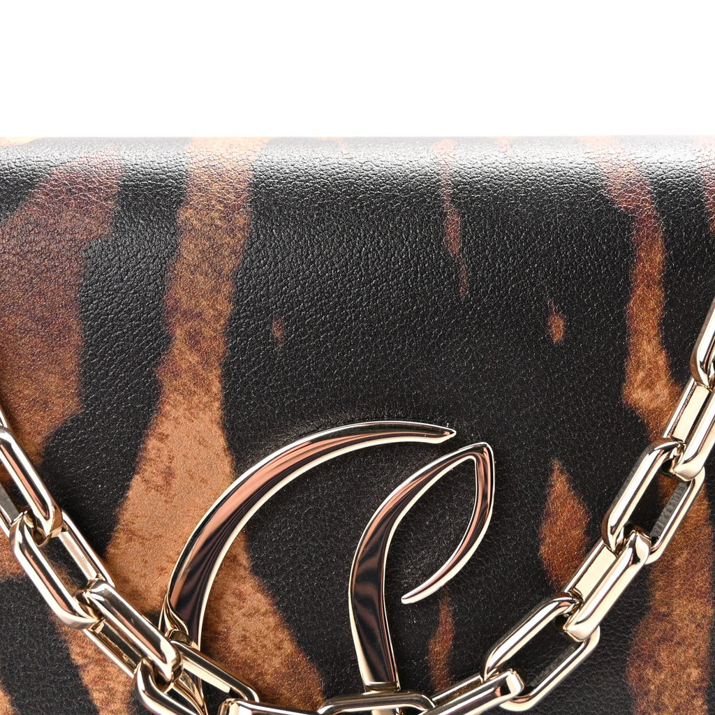 Calfskin Kitty Print Loubi54 Chain Clutch Brown Gold