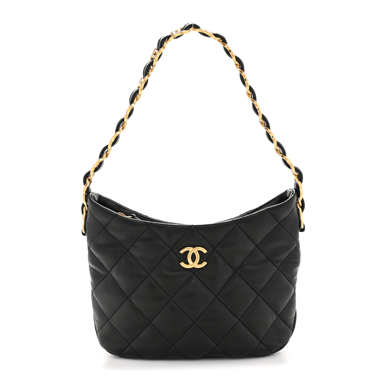 Lambskin Quilted CC Links Hobo Black