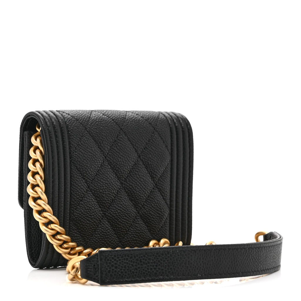 Caviar Quilted Boy  Holder On Chain Black
