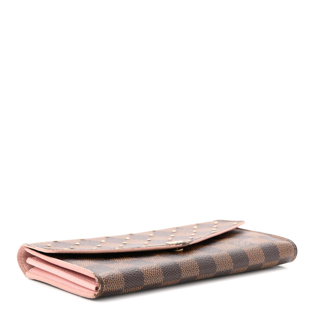 Damier Ebene Studded Sarah Wallet NM Rose Ballerine