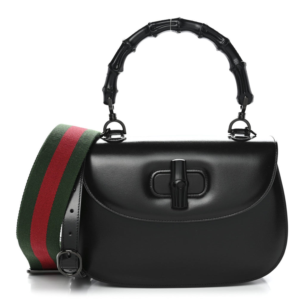 Boarded Dyana Lux Calfskin Web Monochrome Medium Bamboo 1947 Top Handle Bag Black