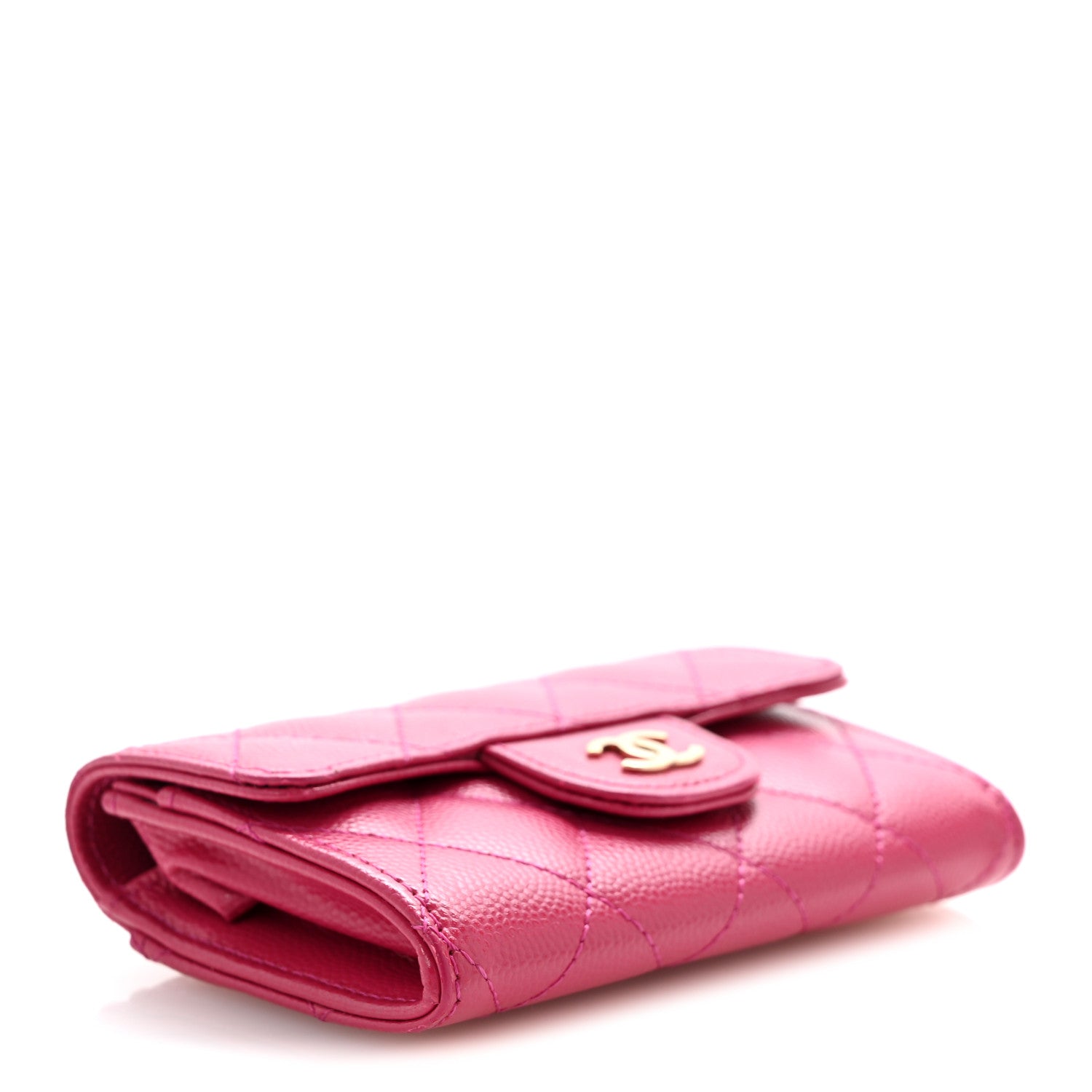 Caviar Quilted Flap  Holder Wallet Dark Pink