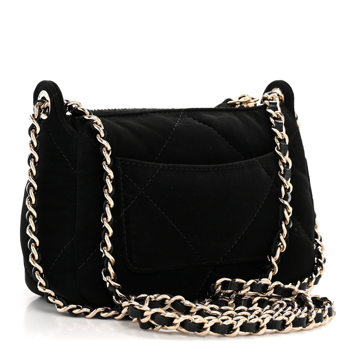 Velvet Effect Nylon Shiny Crumpled Calfskin Mini Quilted Chanel 25 Clutch With Chain Black