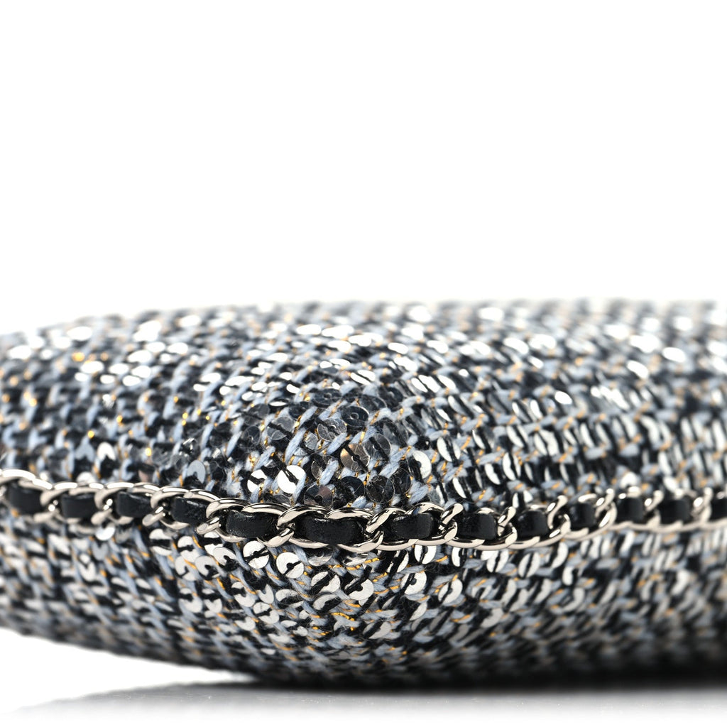 Tweed Sequin Chain Around Phone Holder Silver Black