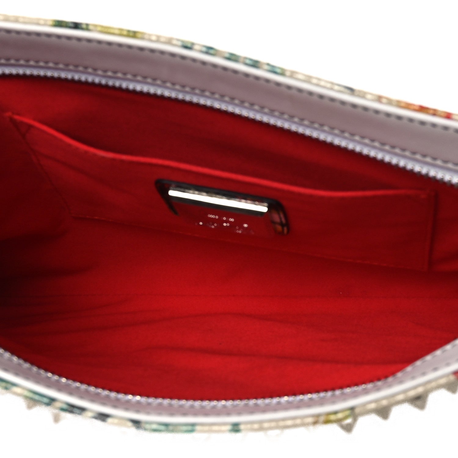 Calfskin Studded Floral Mosaic Loubiclutch Crossbody Clutch White Multicolor