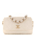 Lambskin Quilted Logo Strap Flap White
