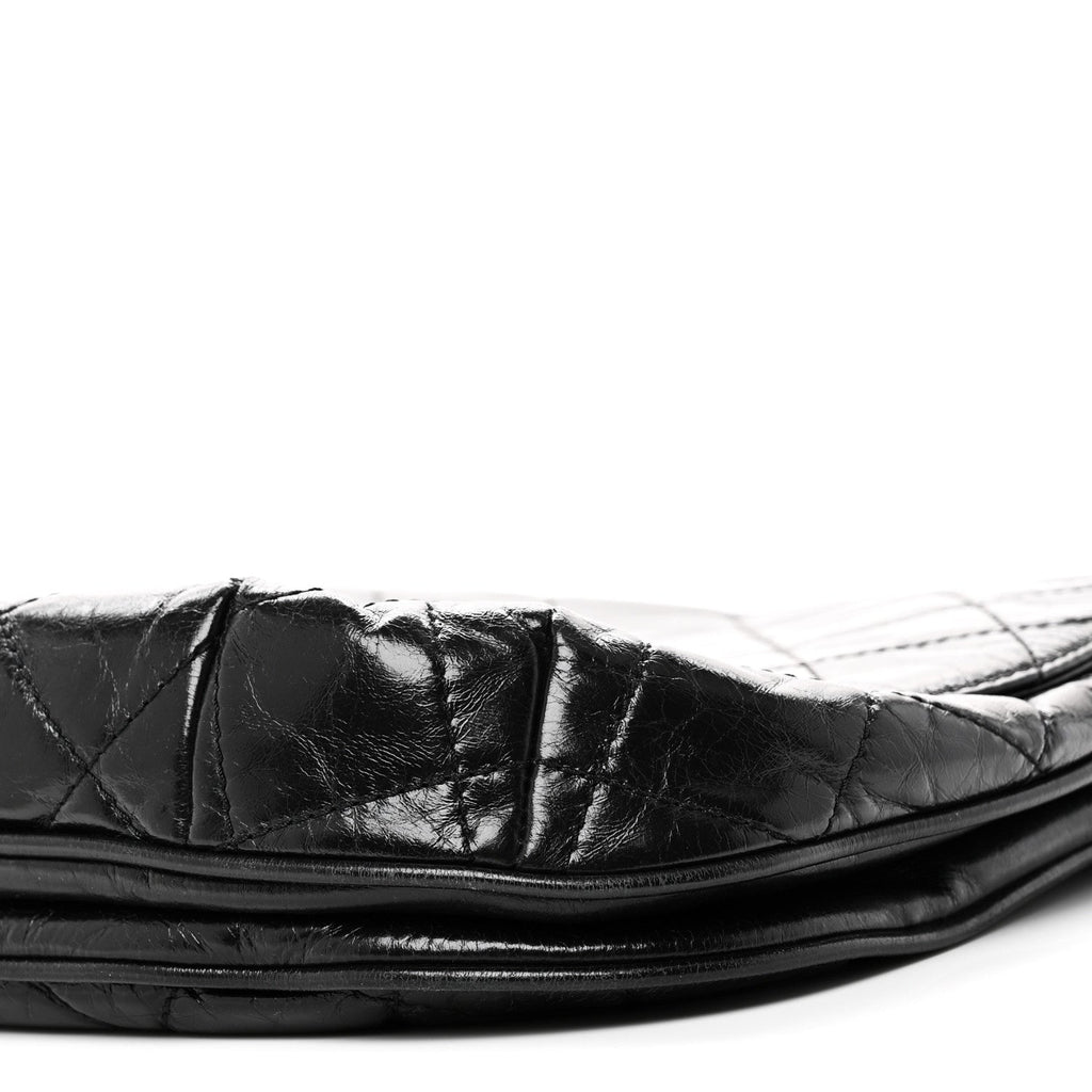 Glazed Calfskin Quilted Medium Bubble CC Flap Black