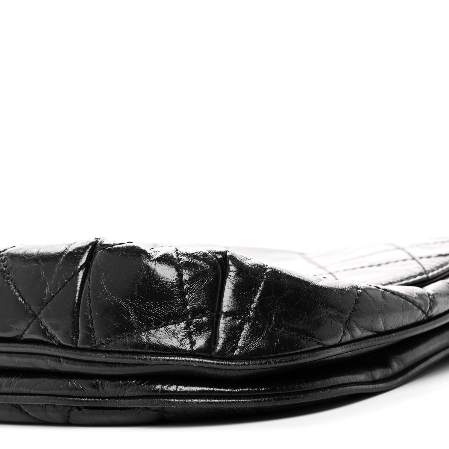 Glazed Calfskin Quilted Medium Bubble CC Flap Black