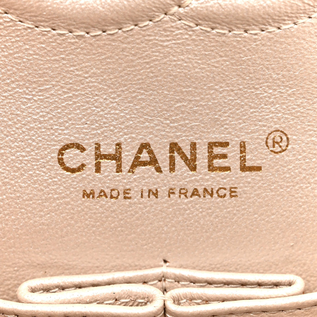 Pearly Caviar Quilted Medium Double Flap Light Beige