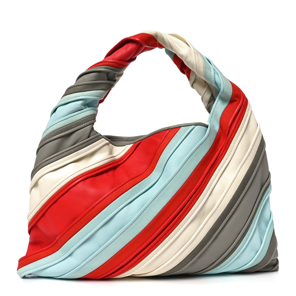 Calfskin Striped Small Hop Ivory Multicolor