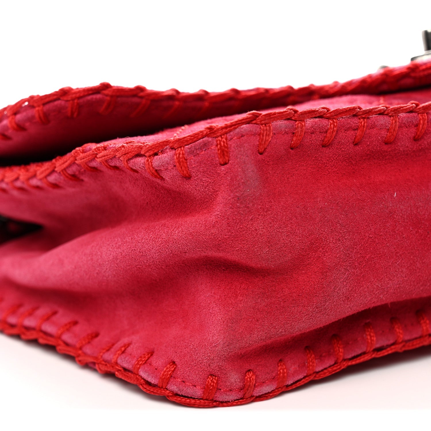 Suede Quilted Whipstitch Flap Red
