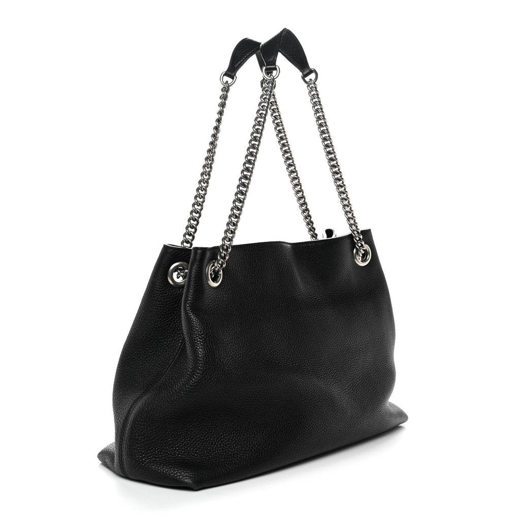 Pebbled Calfskin Studded Medium Soho Chain Shoulder Bag Black