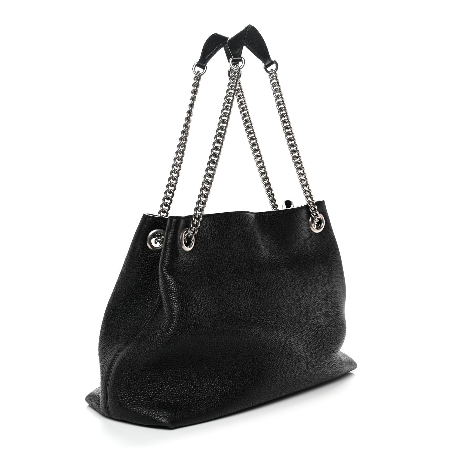 Pebbled Calfskin Studded Medium Soho Chain Shoulder Bag Black