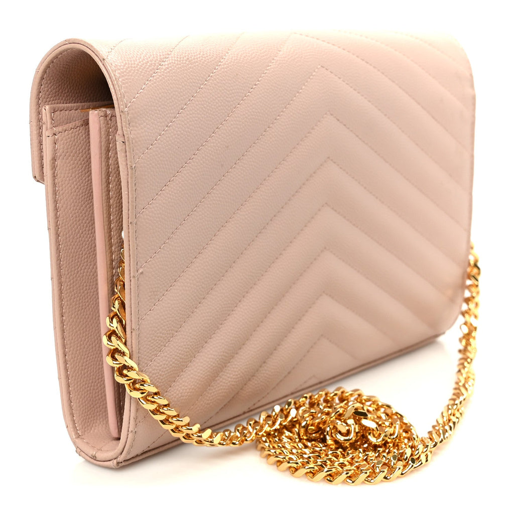Grain De Poudre Matelasse Chevron Monogram Chain Wallet Pale Pink