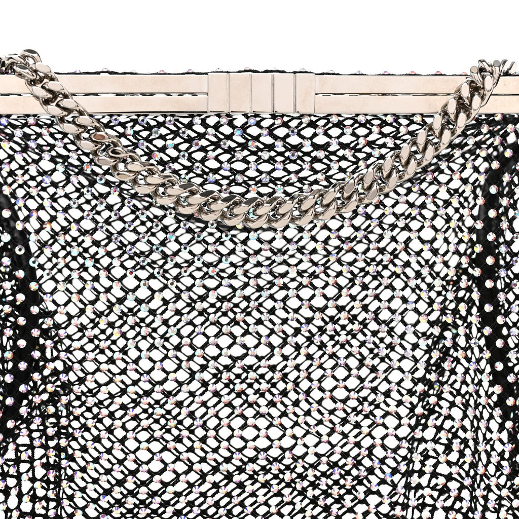 Mesh Crystal Medium Fanny Shoulder Bag Black
