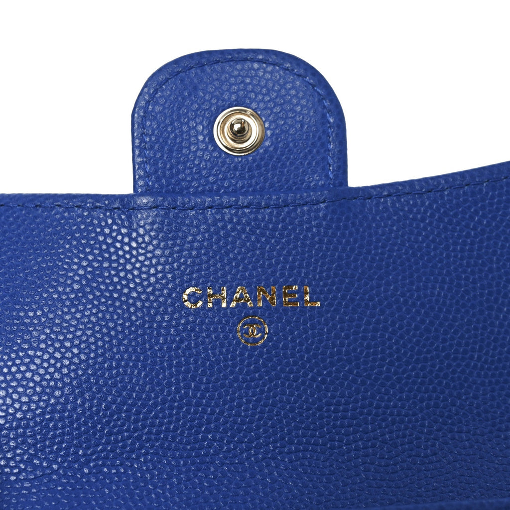 Caviar Quilted Flap  Holder Wallet Blue