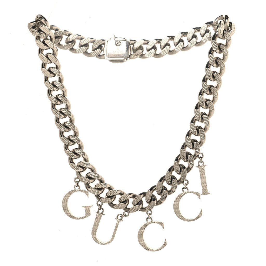 Metal Script Choker Necklace Silver
