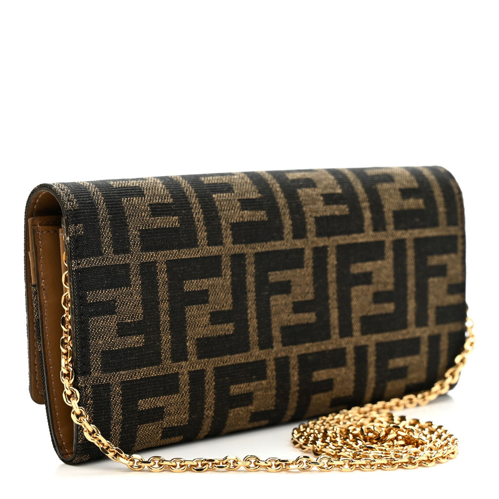 Fabric Jacquard FF 1974 Continental Wallet On Chain Tobacco Moro