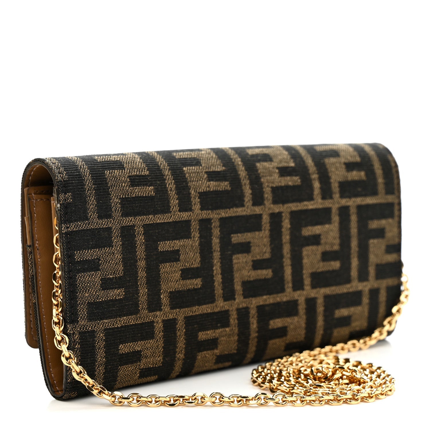 Fabric Jacquard FF 1974 Continental Wallet On Chain Tobacco Moro