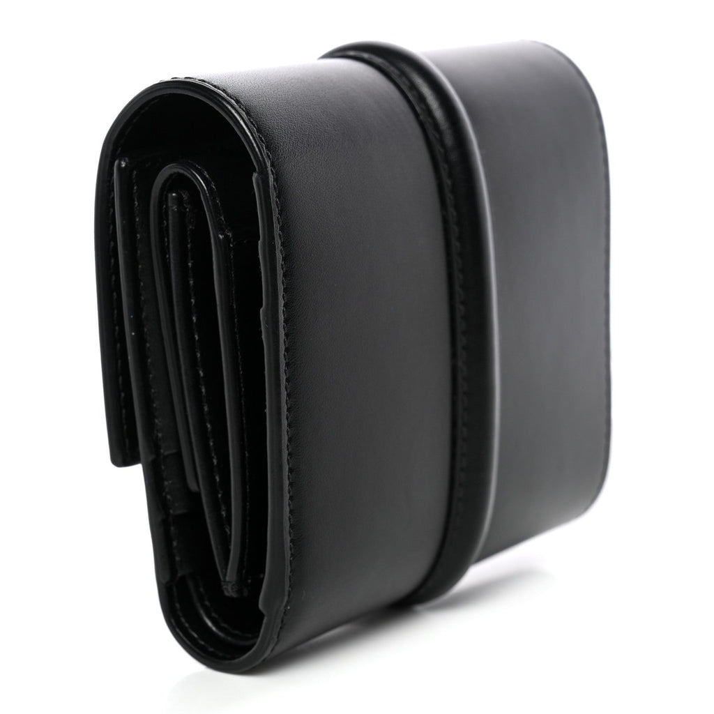 Satinated Calfskin 16 Small Tri-Fold Wallet Black