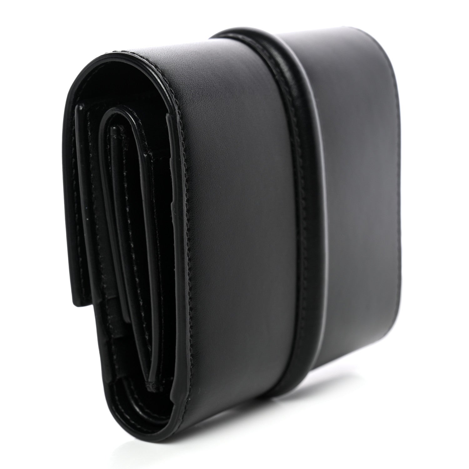 Satinated Calfskin 16 Small Tri-Fold Wallet Black