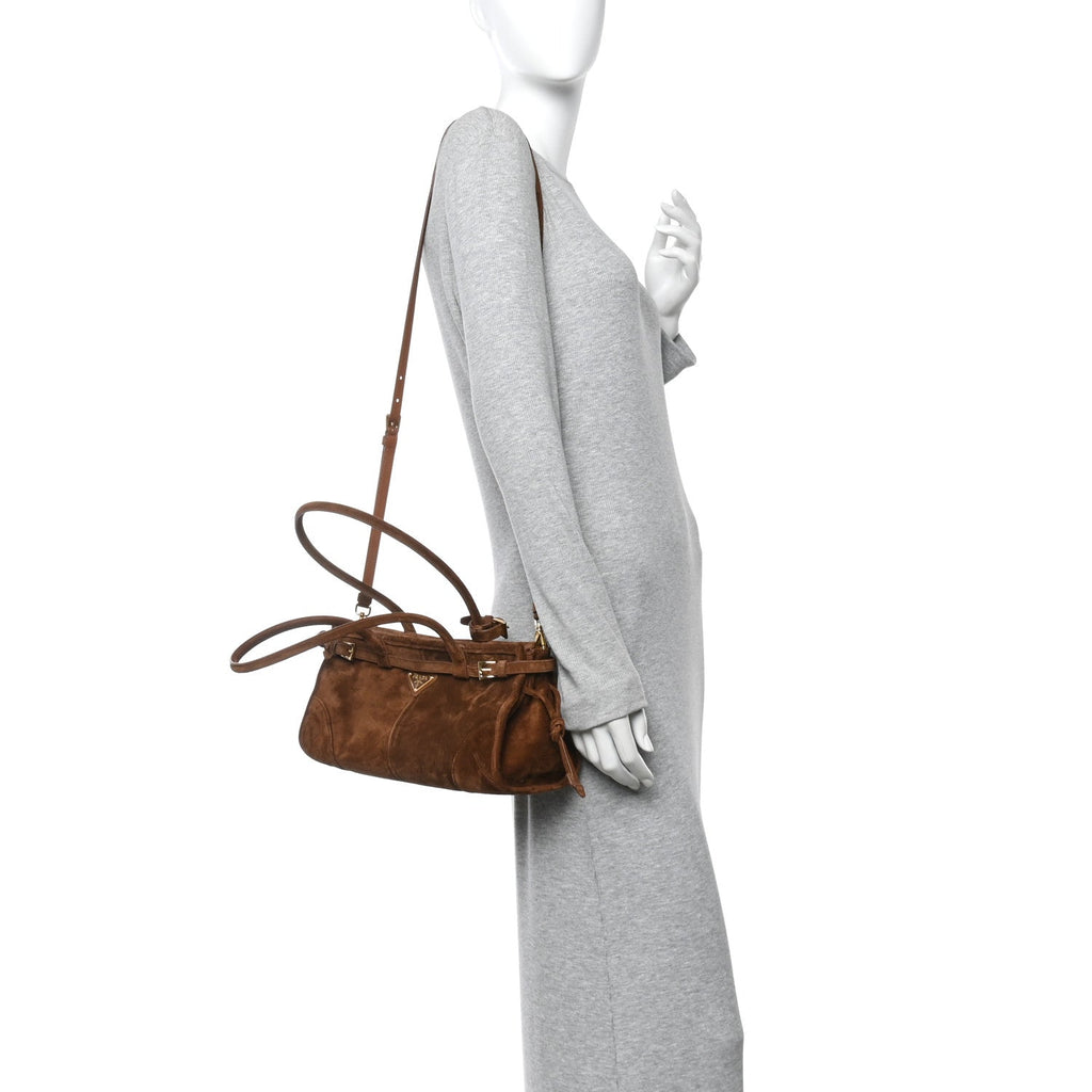 Suede Triangle Medium Bonnie Shoulder Bag Cacao