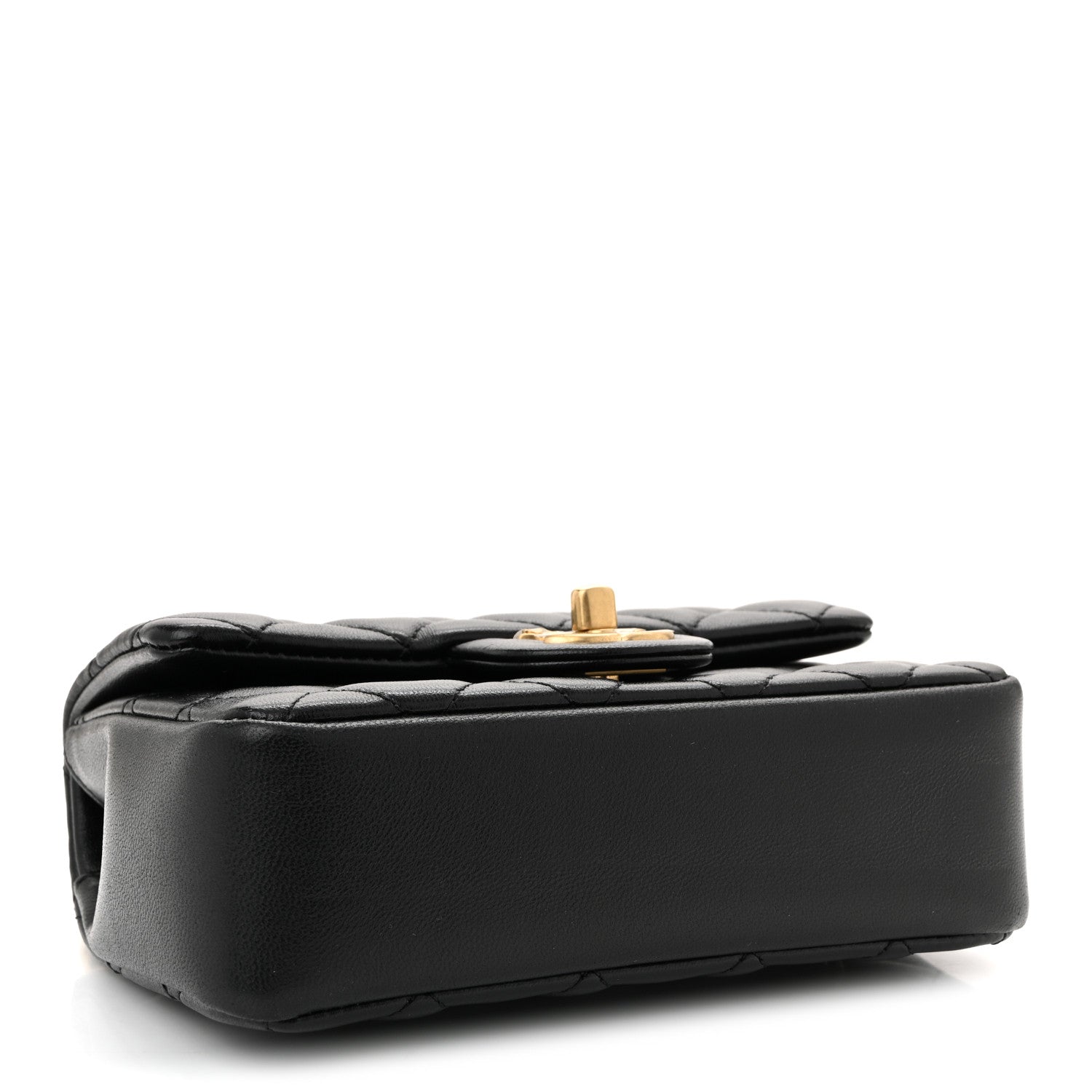 Shiny Lambskin Quilted Pearl Twist Mini Square Flap Black