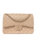 Pearly Caviar Quilted Jumbo Double Flap Beige