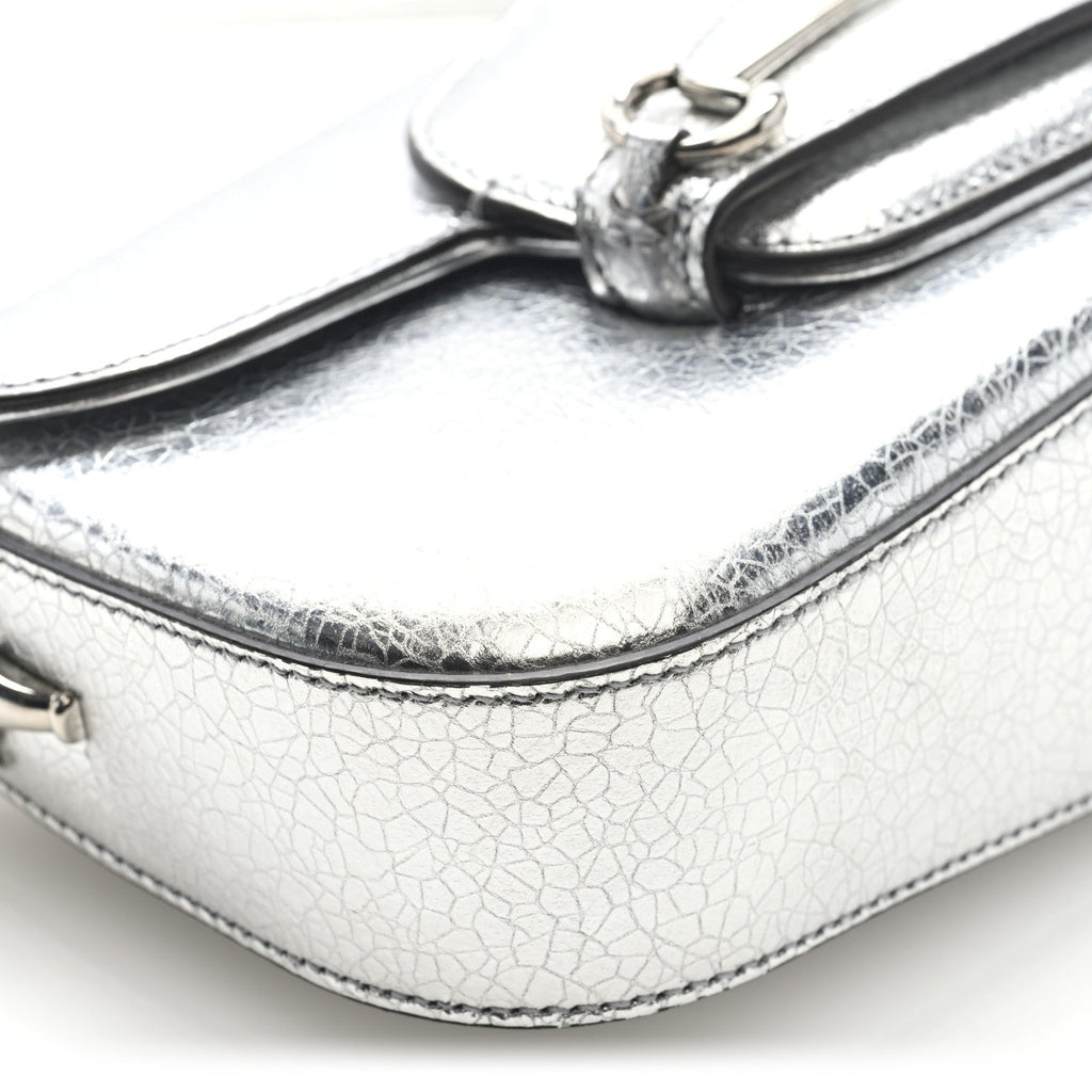 Metallic Demetra Small Horsebit 1955 Asymmetric Shoulder Bag Silver