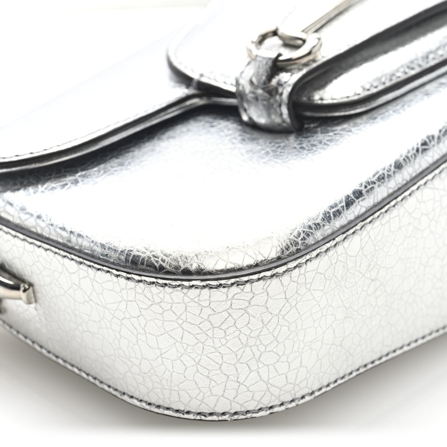 Metallic Demetra Small Horsebit 1955 Asymmetric Shoulder Bag Silver