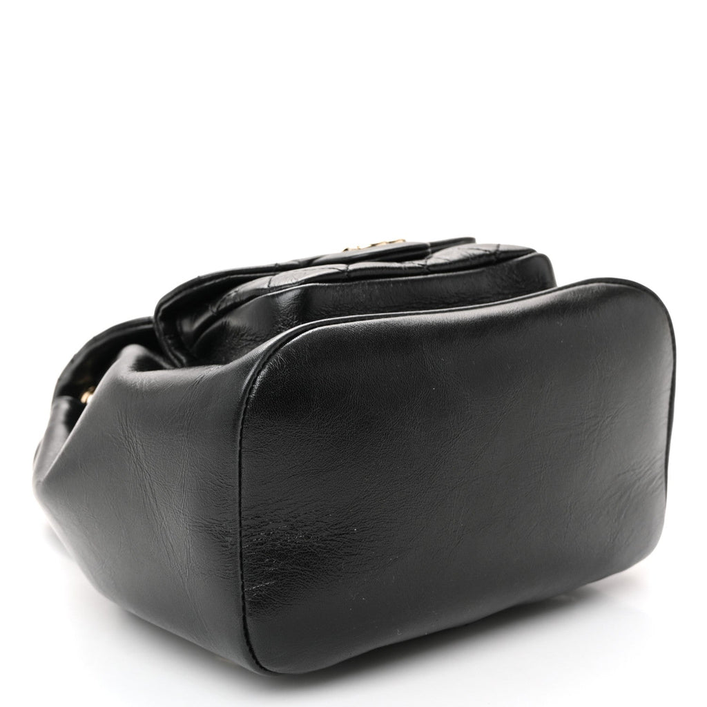 Glazed Aged Calfskin Quilted Small Duma Drawstring Backpack Black