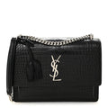 Calfskin Crocodile Embossed Medium Monogram Sunset Black