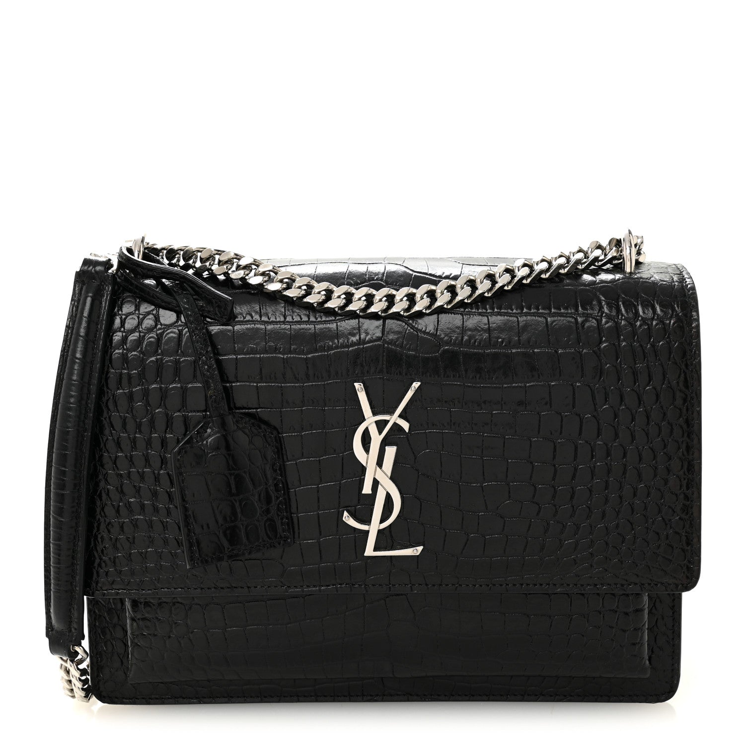 Calfskin Crocodile Embossed Medium Monogram Sunset Black