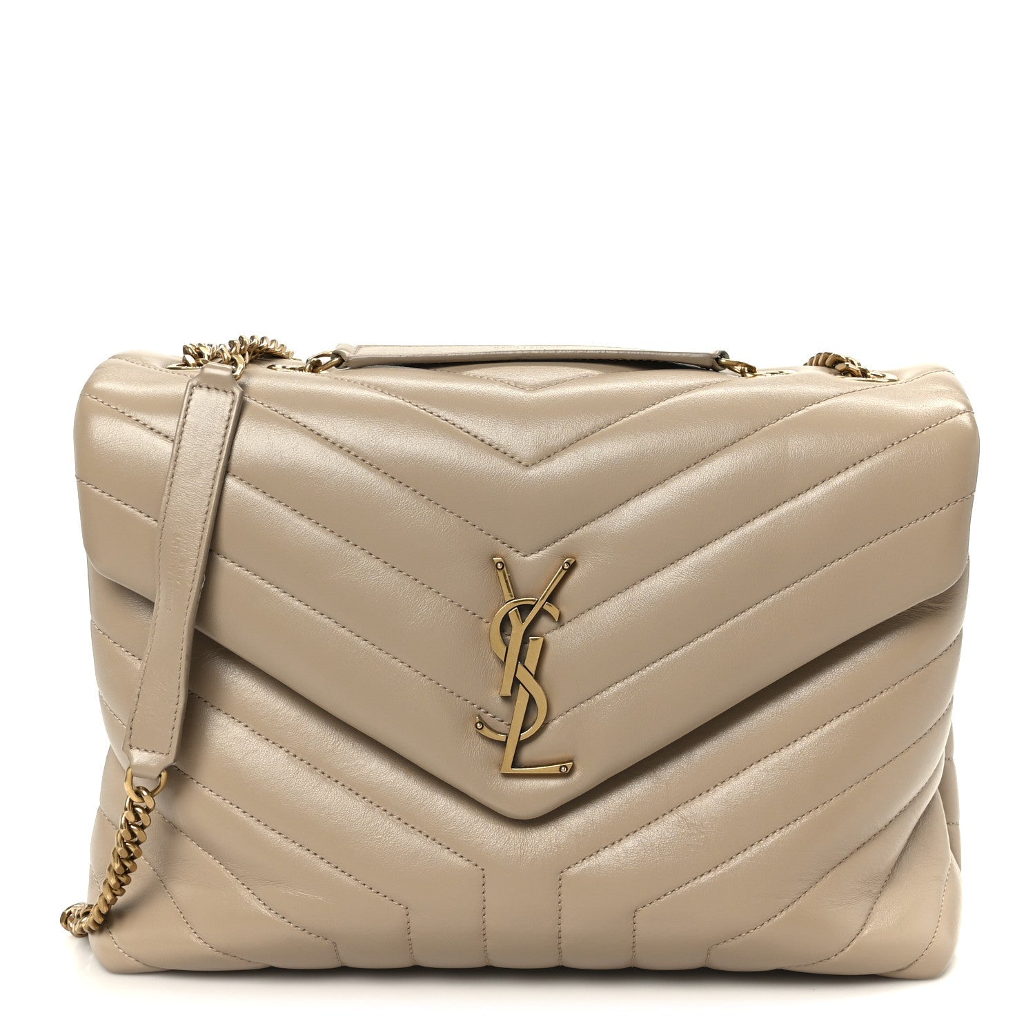 Calfskin Y Quilted Monogram Medium Loulou Chain Satchel Dark Beige