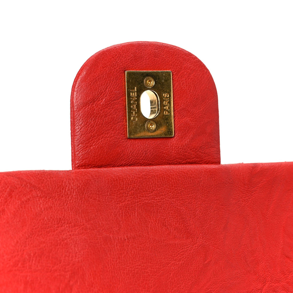 Wrinkled Lambskin Chevron Quilted Medium Flap Red