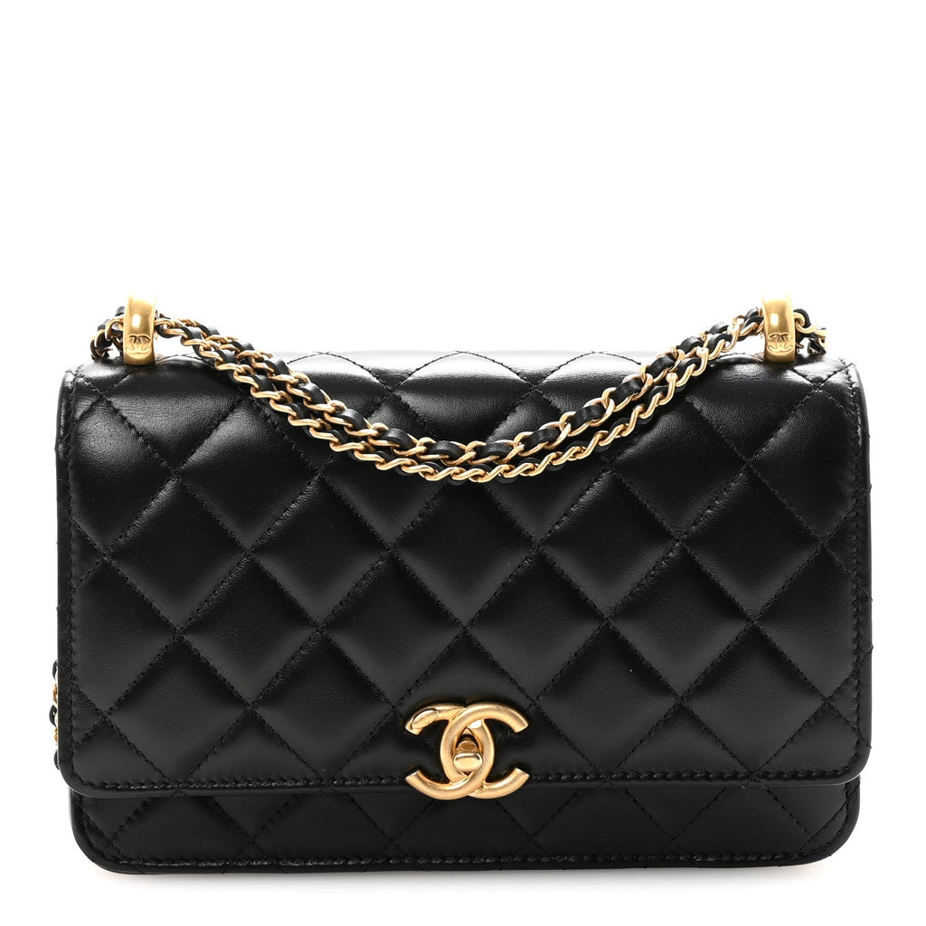 Calfskin Quilted Perfect Fit Wallet On Chain WOC Black