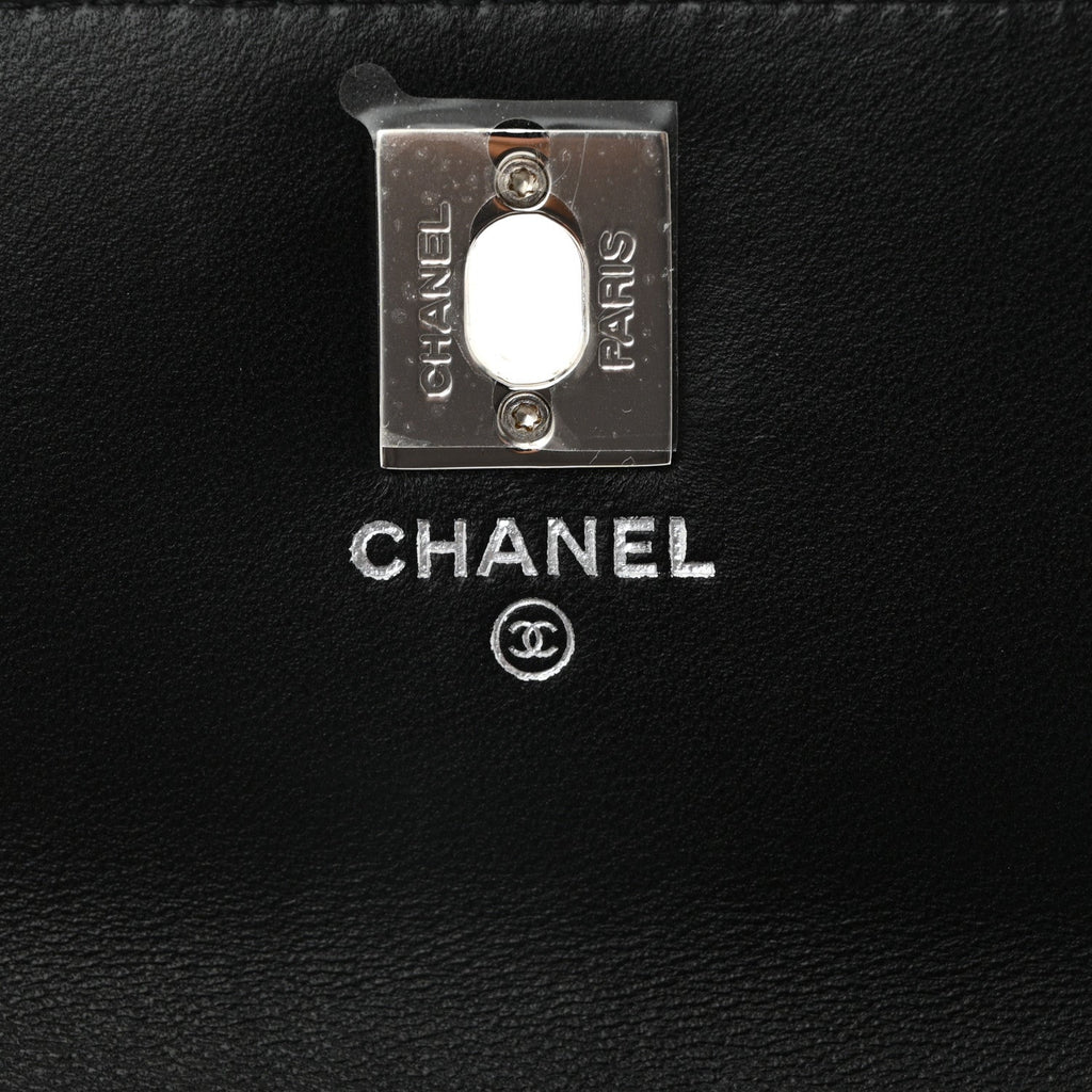 Lambskin Quilted Metal Top Handle Crossbody Flap Black