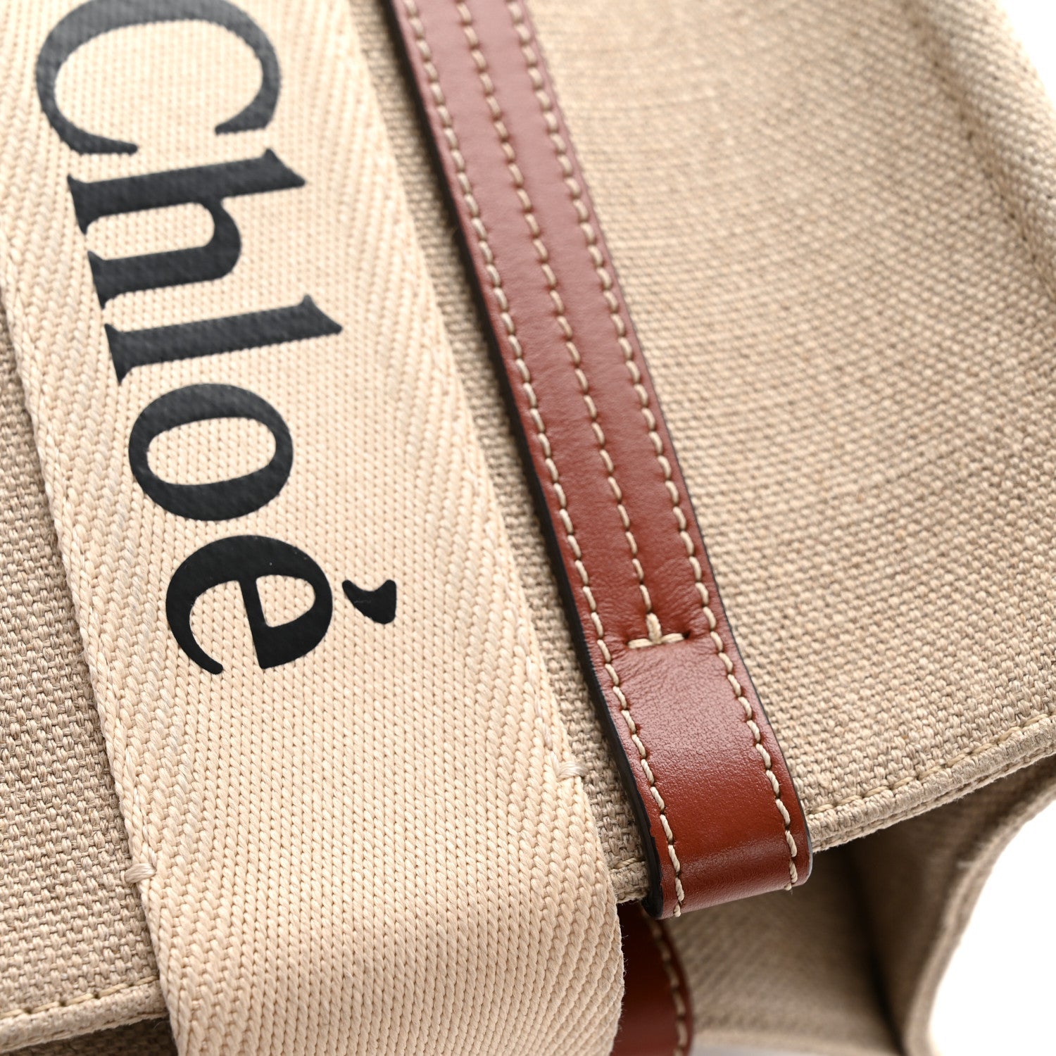 Linen Calfskin Medium Woody Ribbon Tote White Brown