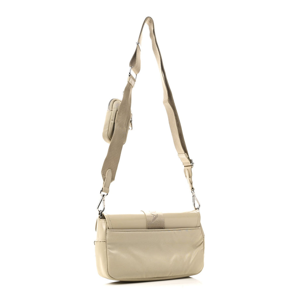 Re-Nylon Spazzolato Double Pocket Buckle Shoulder Bag Deserto