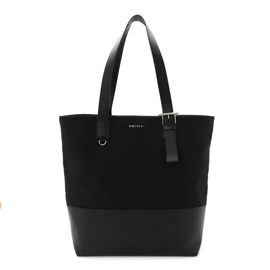 Canvas Calfskin T-Bar Shopping Bag Black