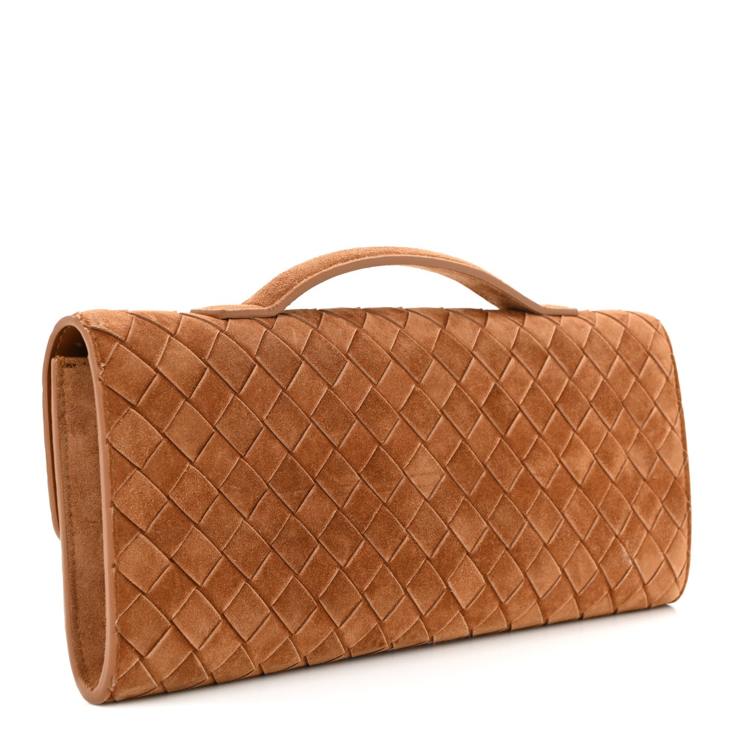 Suede Intrecciato Long Andiamo Top Handle Clutch Amber