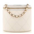 Lambskin Quilted Round Small Vanity Case With Chain White Black