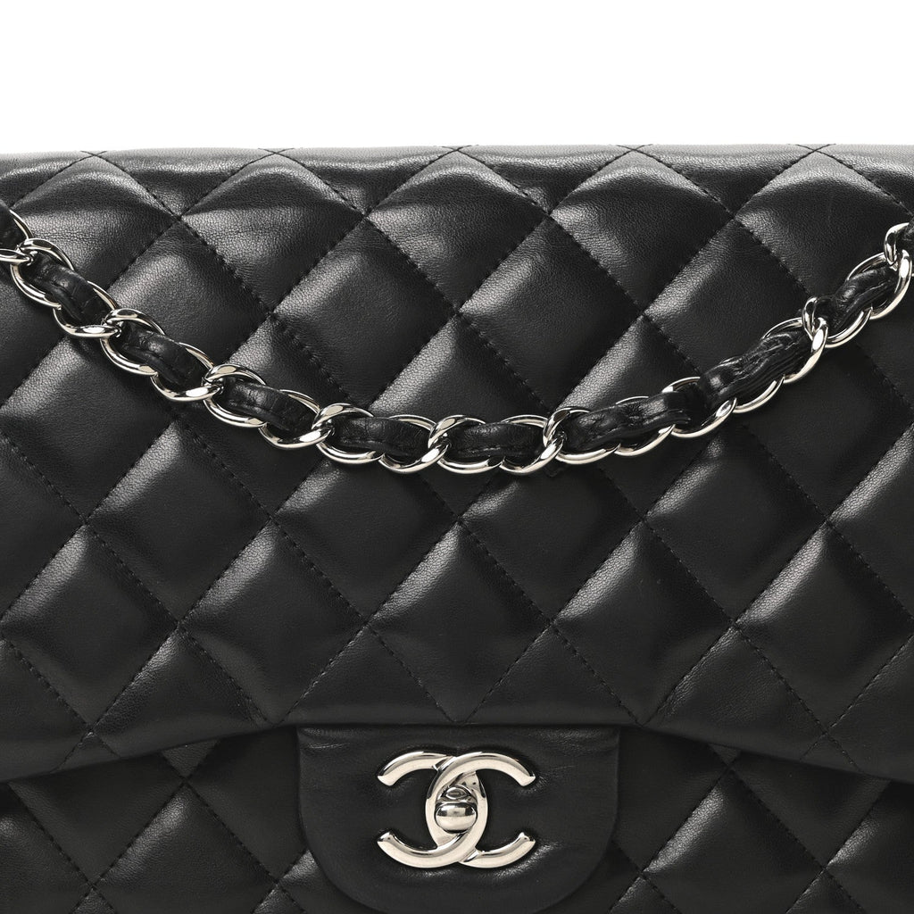 Lambskin Quilted Jumbo Double Flap Black